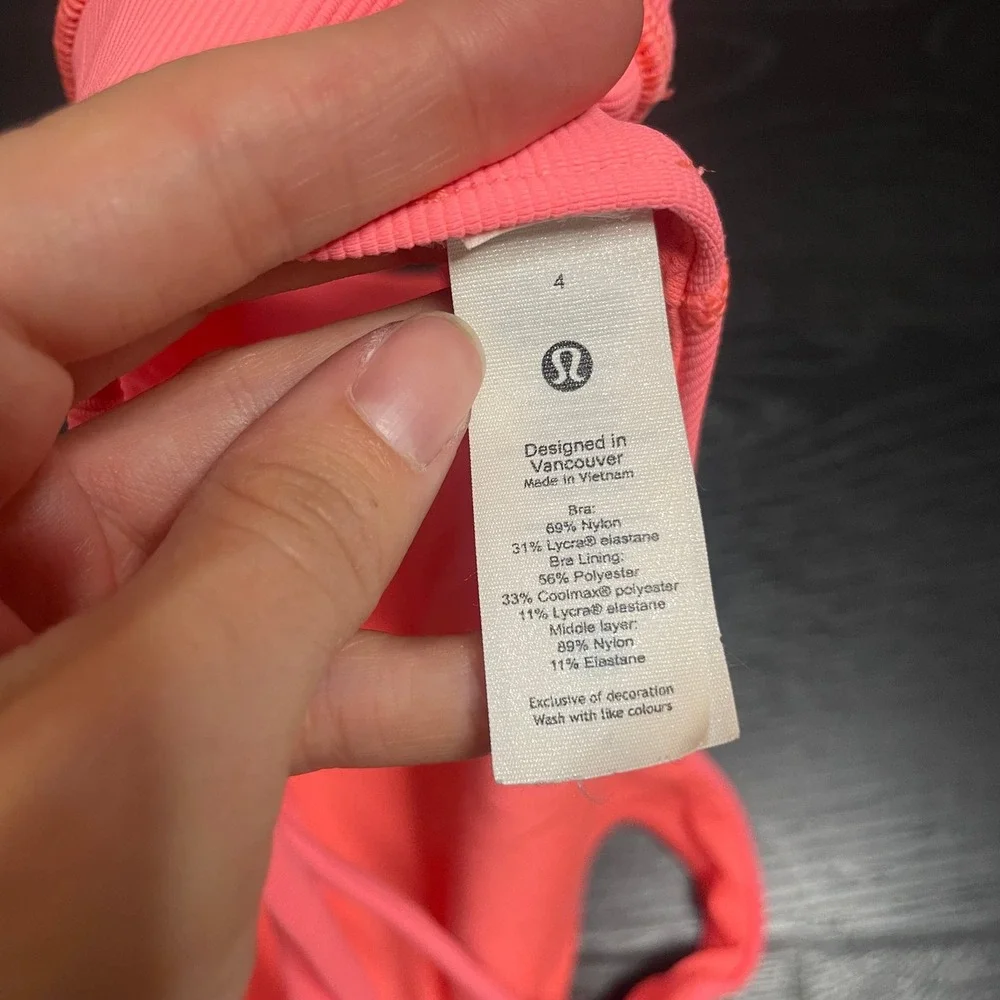 Lululemon Energy High Neck Longline Sports Bra Sunset Coral Pink 4 No Padding